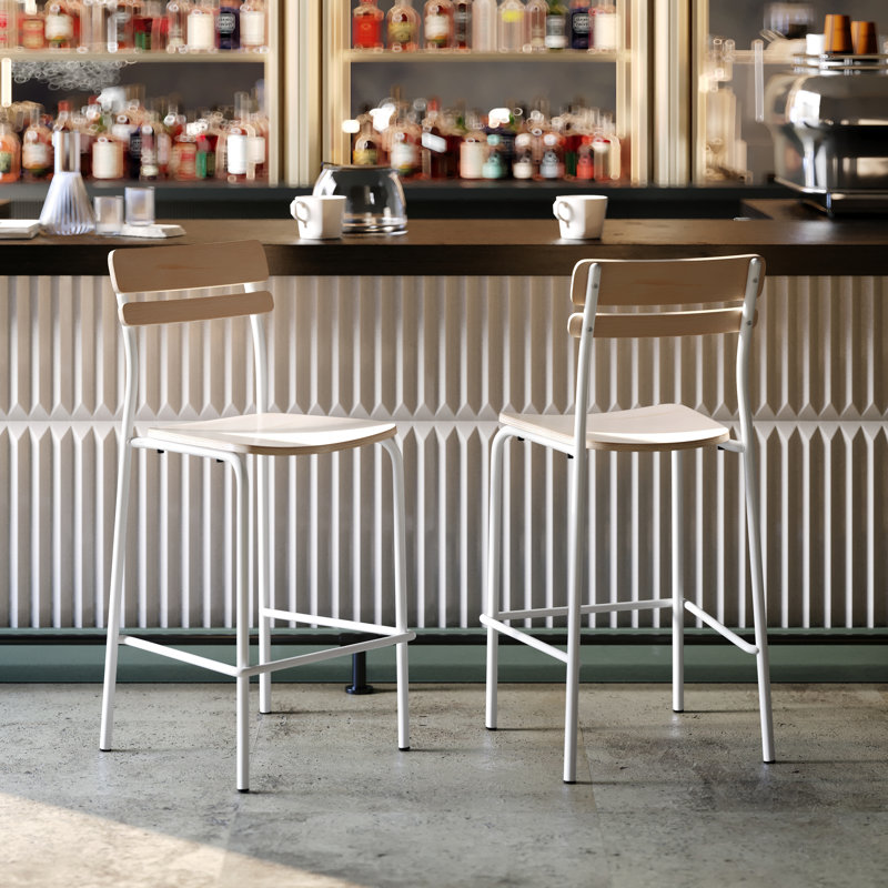 Commercial Solid Wood Bar Stools With Frames And Antique Finish, White , White Antique