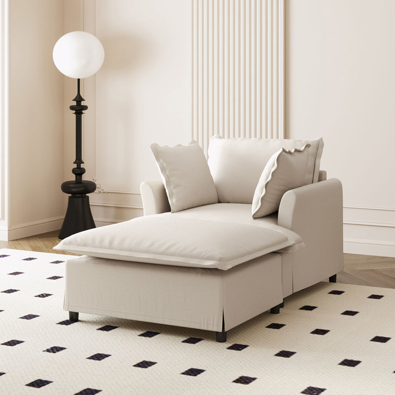 Fauteuil avec repose-pieds et repose-pieds en chenille, Beige
