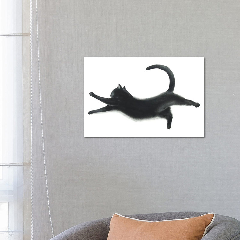 «Yoga Black Cat I» par Alexey Dmitetchich Shmyrov - peinture sur toile tendue, H 18 po x l 26 po x P 1,5 po