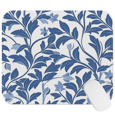 Botanical Blue Leaves Pattern I Modern Gaming Cute Office Laptop Desk Pad Gift Mat Square Rectangle Non-Slip Mousepad