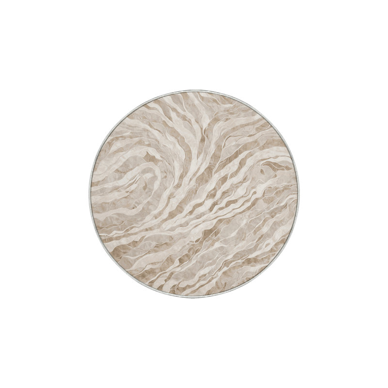 Tapis beige soyeux et moelleux, Rond 8 pi