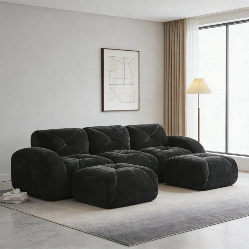 Canapé Cloud en forme de U sans os, canapé modulaire modulaire avec coussins capitonnés, canapé en velours avec repose-pieds mobile