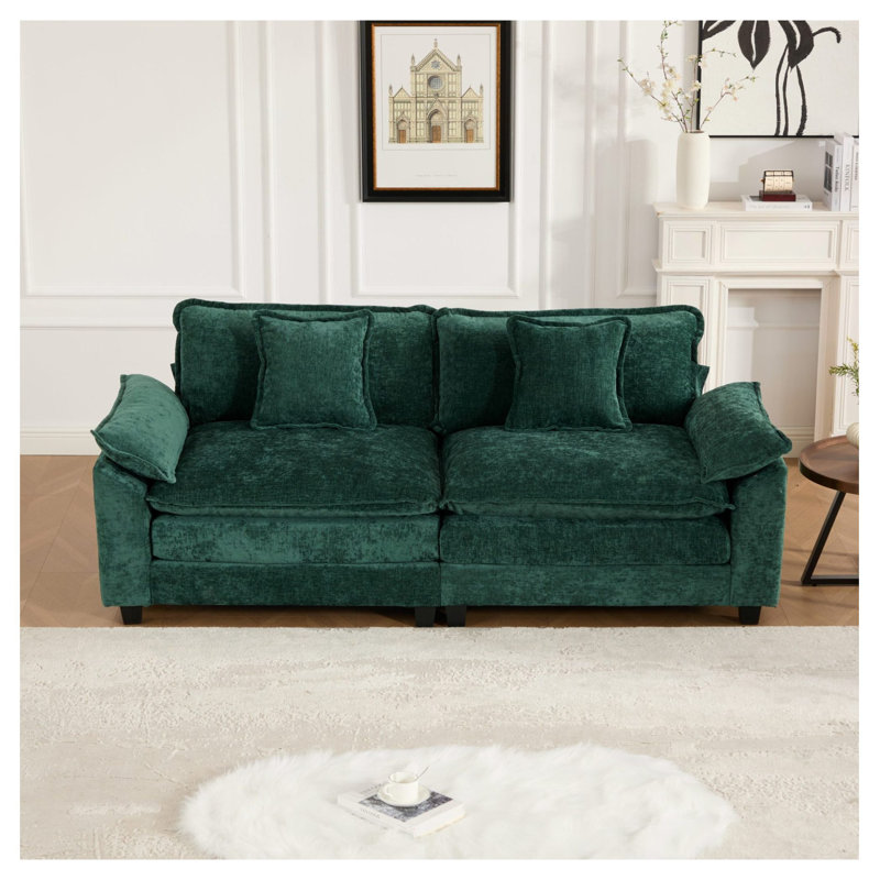  Canapé modulaire plus large avec accoudoirs de couleur verte, canapé moderne à 2 places avec coussin rembourré double couche, tissu chenille respirant