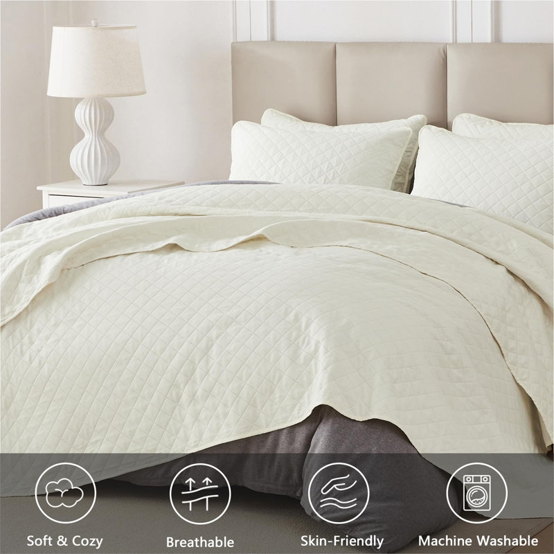Homelike Moment Twin Quilt Set, Lightweight Quilts, Soft Beige, Twin Quilt + 1 Standard Sham, Diamond White