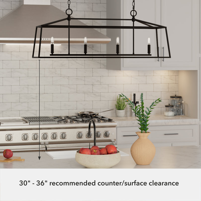 Jasmine Roth 4 - Light Aluminium Dimmable Kitchen Island Square / Rectangle Chandelier, Flat Matte Black