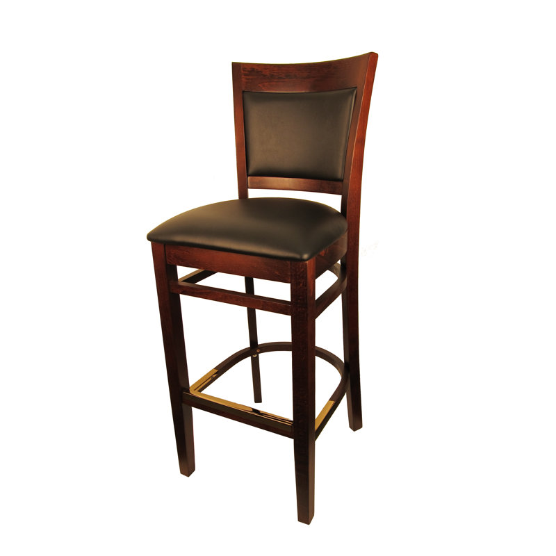 Upholstered Counter Stool with Solid Wood Frame, Dark Walnut