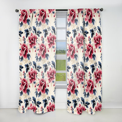 Pink Love Peonies Damask Poetry - Bohemian Velvet Curtain - Room Darkening - 1 Panel