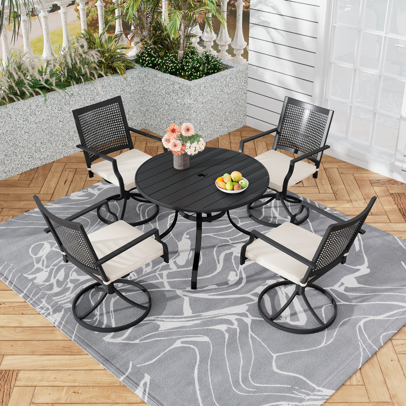 Atayurt 5-Piece Swivel Chairs and Round Table Set（Limited Time Free Umbrella）, Black