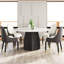 Table de salle à manger ronde blanche de 59,45 po, marbre artificiel avec base en bois massif, pouvant accueillir de 6 à 8 personnes, moderne et chêne pouvant accueillir des convives-882112115