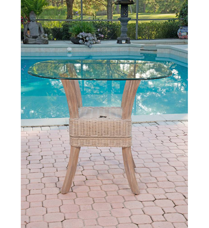 Dalontae Square Glass Top with Solid Wood Base Dining Table, Rustic Driftwood