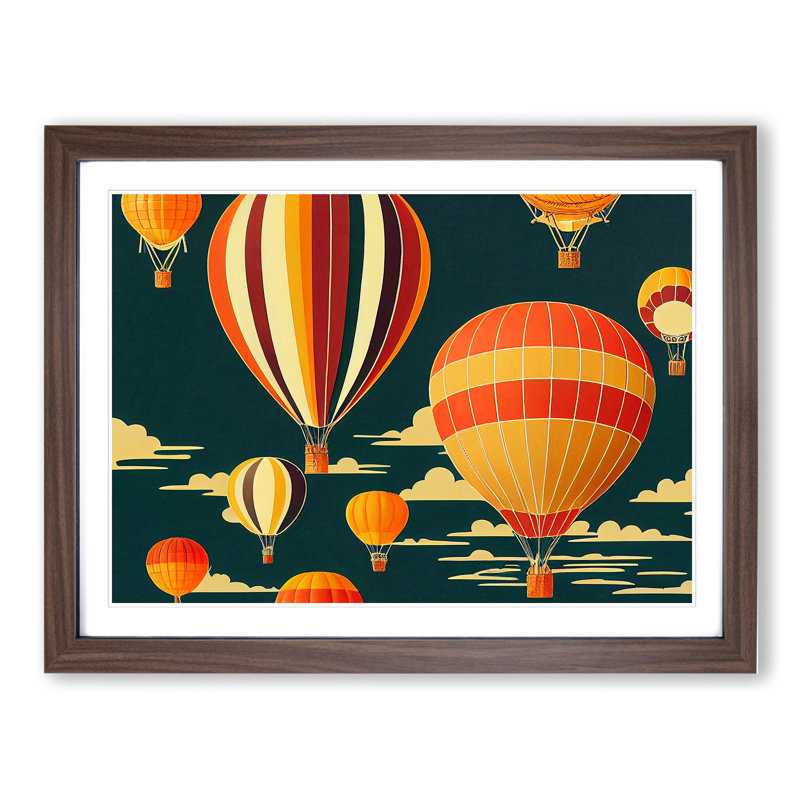 Art Deco Hot Air Balloons Vol.1 - Framed Print, 25cm H x 34cm W, Brown