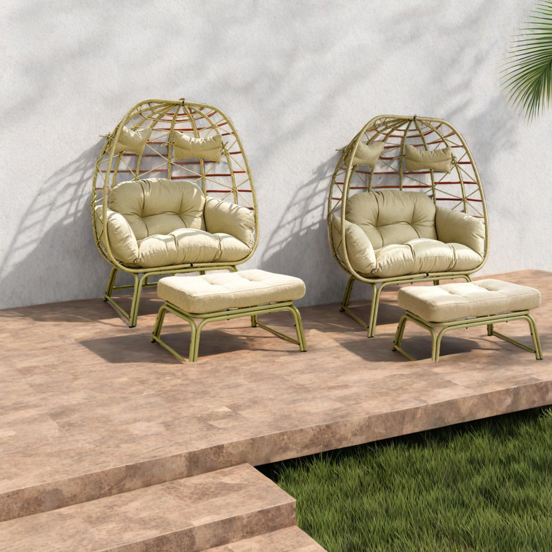 Chaises longues spacieuses pour patio, siège en boho en rotin acier pour la maison