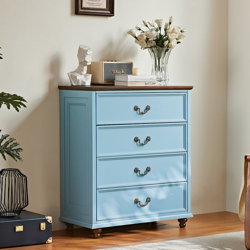 Farmhouse 4 Drawer Dresser For Bedroom, 37" Tall Rustic Chests Of Drawers W/ 4 Solid Wood Feet, Mid Century Modern Wooden Closet Storage Dressers Organizer For Living Room, Hallway
