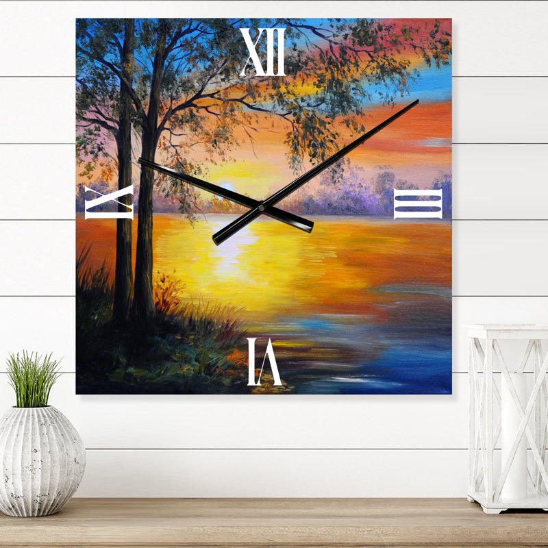 Horloge murale soirée arbre près du lac, Petit
