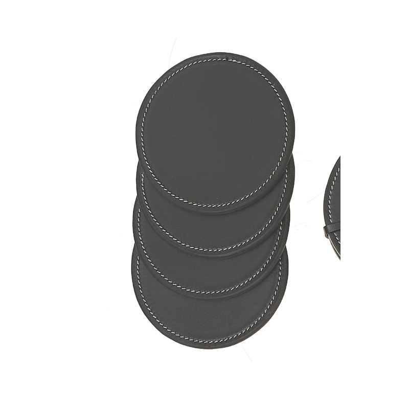 Set of 4 Round Brown Leather Coasters