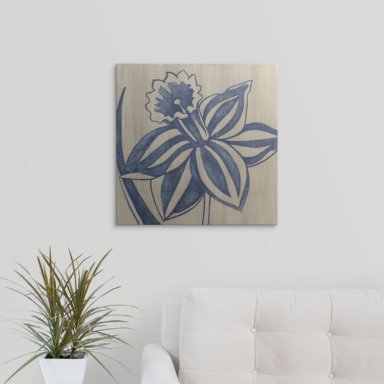 Indigo Floral " Indigo Daffodil ", 35" H x 35" W x 1.5" D, Canvas