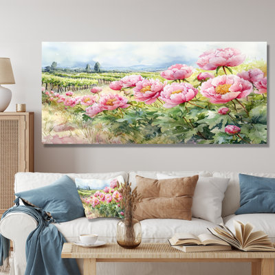 Pivoines le long du vignoble II - pivoines, impression murale