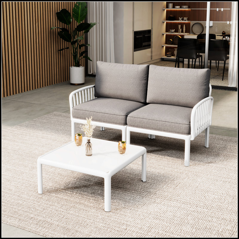Ensemble de conversation de patio 3 pièces avec table basse carrée, coussins épais et imperméables pour une assise extérieure confortable