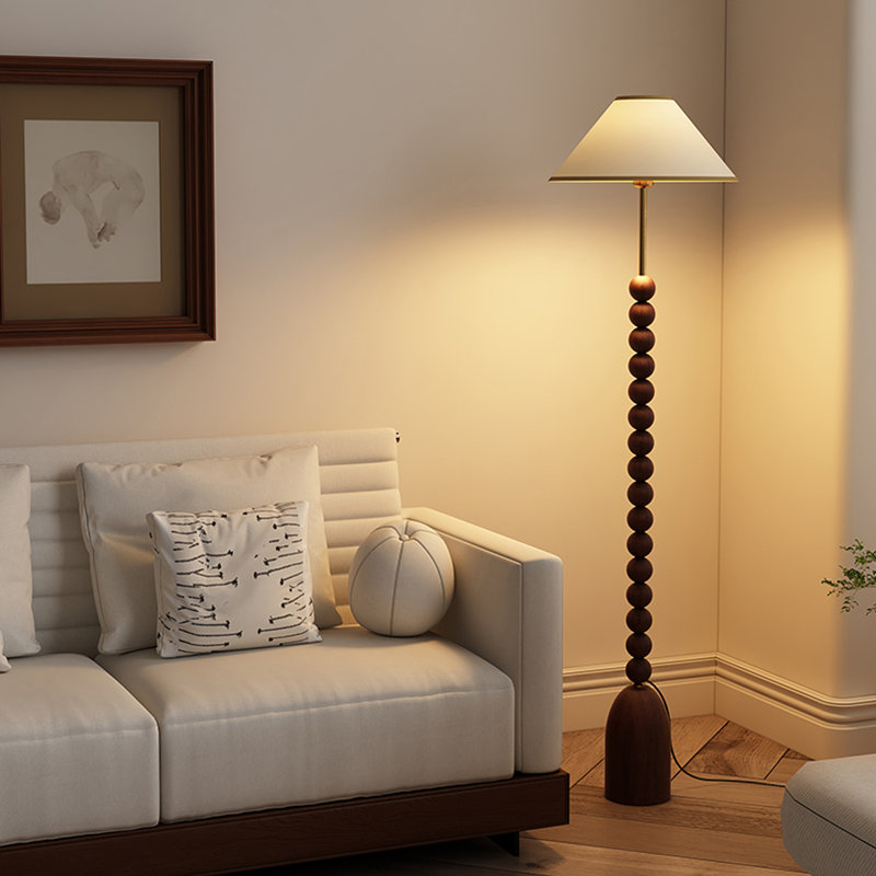 Blanc + or + tissu brun-noix + bois massif + lampes sur pied sans fer