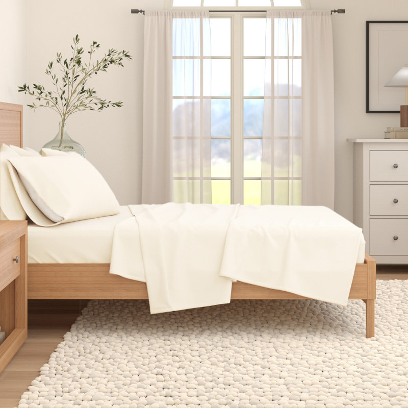 100% Turkish Cotton Flannel Solid & Plaid Sheet Sets, Solid - Pristine Ivory, Full with 2 Pillowcases