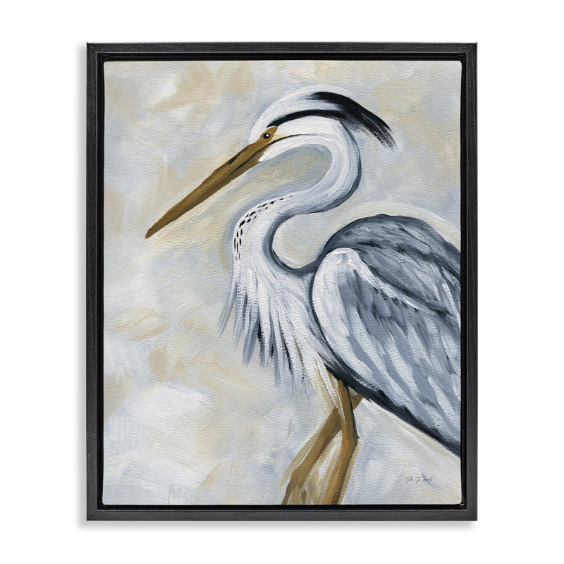 Art mural sur toile flottant avec héron bleu par Mette, Noir, H 21 po x l 17 po