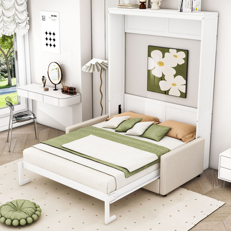 Renie Versatile Space-Saving Queen Murphy Bed with Sofa, White