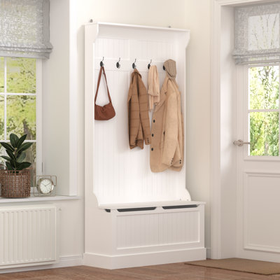 Entryway Bench With Standing Coat Rack, Hall Tree With Shoe Storage Bench, Entryway Organizer With 5 Hooks