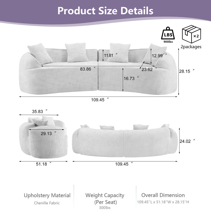 Canapé modulaire Curved, Chenille rose