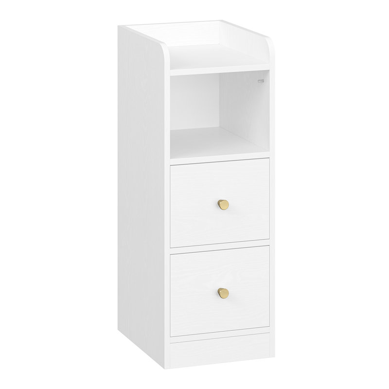 Slim Bedside Table, Narrow Side Table with 2 Drawers, Bedside Cabinet with Open Compartment, Adjustable Drawer Position for Bedroom, Living Room, 30 x 24 x 65 cm 