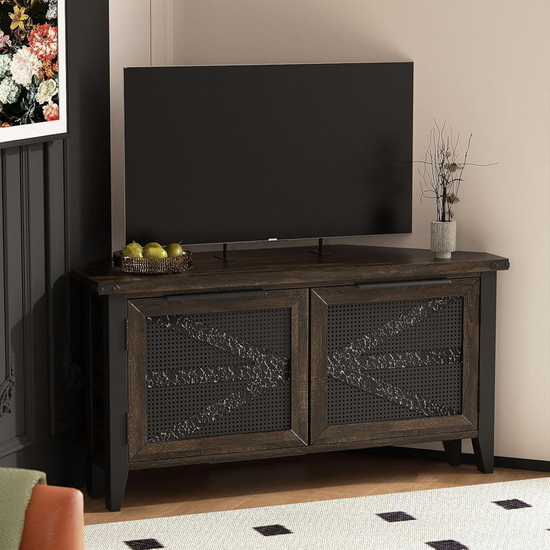 Meuble télé de coin 47,2 po avec armoires de rangement, Dark Oak