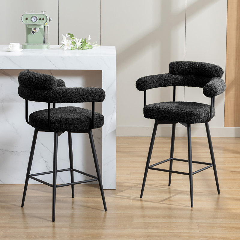 Kiylan Swivel 26.7" Counter Stool, Sherpa Black
