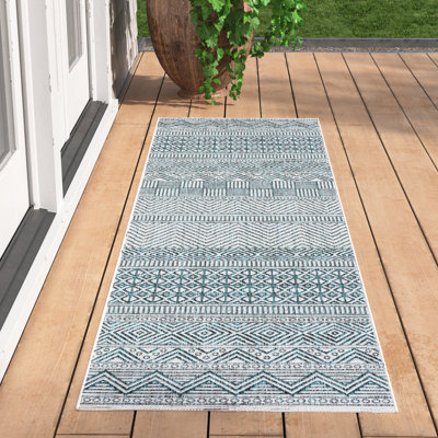 Tapis intérieur / extérieur turquoise Melillo Southwestern