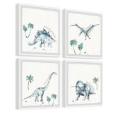 Caron Prehistoric Dinosaur 4 Piece Framed Print Set