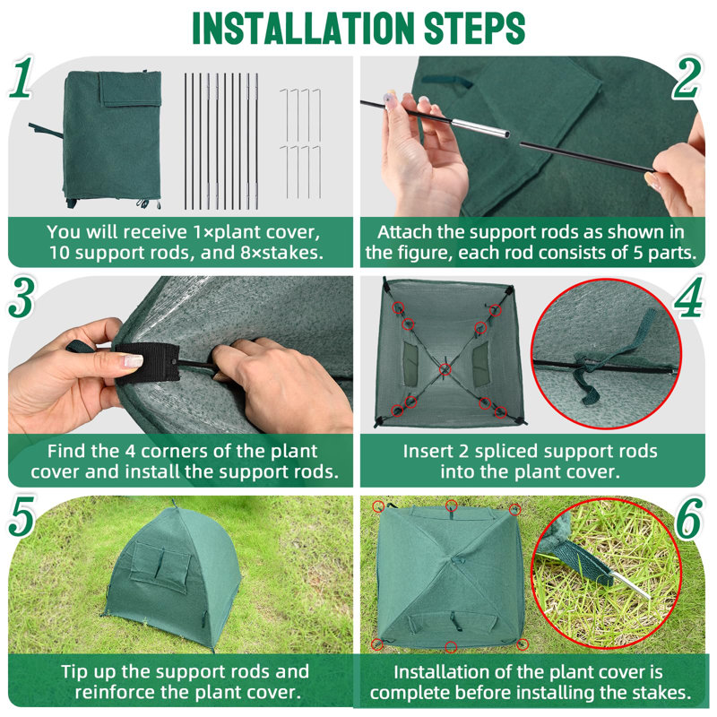 Green Non-Woven Fabric Outdoor Plant Covers with Poles and Stakes