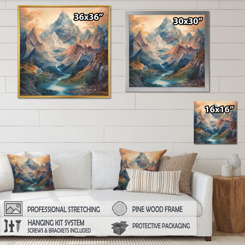 «Mystical Glorious Mountain», impression sur toile encadrée, H 16 po x l 16 po x P 1 po, Cadre simple noir