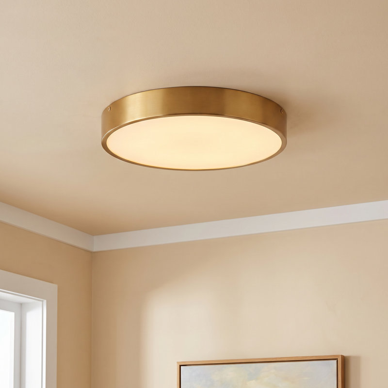 Orland Steel LED Flush Mount, Aged Gold, 2" H x 15" W x 15" D