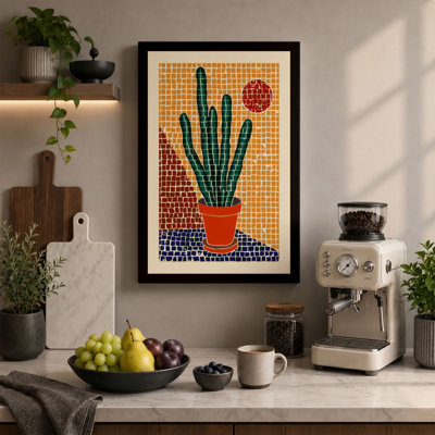 Geometric Cactus Mid-Century - Wrapped Canvas