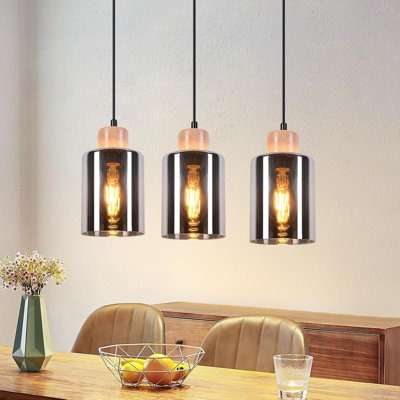 3-Light Pendant Lamp Wooden Hanging Lamp (E27) 