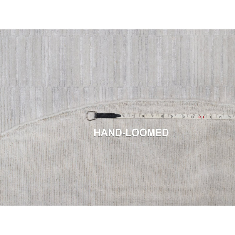 Tapis oriental rond texturé en polyester tissé à la main 8 pi x 8 pi Striee