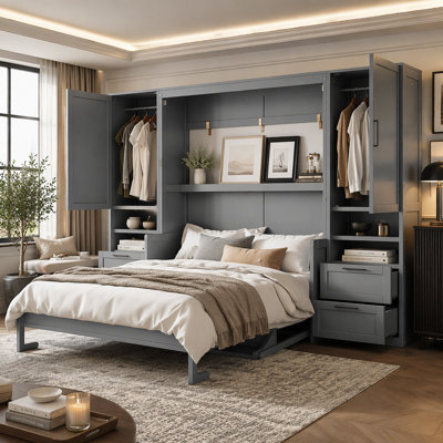 Murphy Bed Wall Bed with Closet,Drawers and Shelves