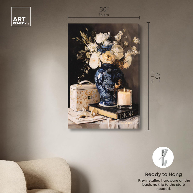 «Beautiful Vase Candles Kitchen Decor» par Art Remedy, H 15 po x l 10 po, Toile tendue avec châssis