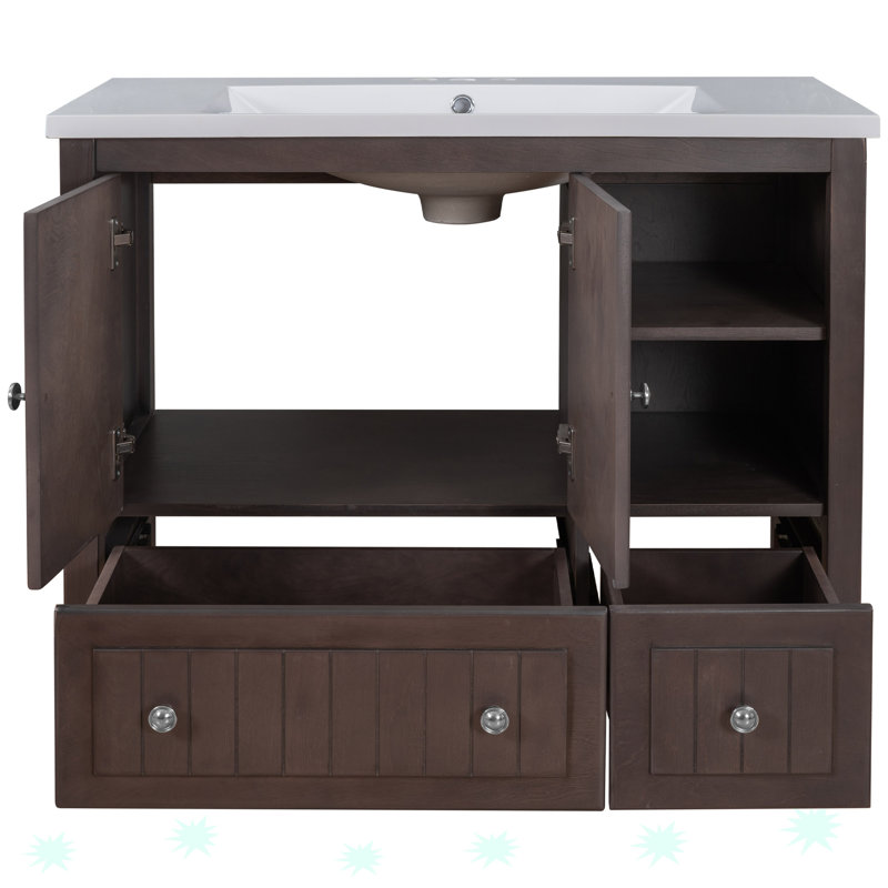 Ensemble de meuble-lavabo simple 36 po Mercadi, Brun