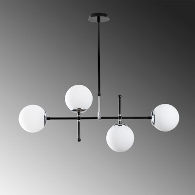 Lustre de style scandinave, hauteur réglable 26,8 - 32,3 pouces | Corps en métal, finition noire et blanche | 4 x E27 de 40 W maximum | Longueur du câble: 35,4 pouces | Éclairage élégant pour décoration intérieure moderne, indice de protection IP2