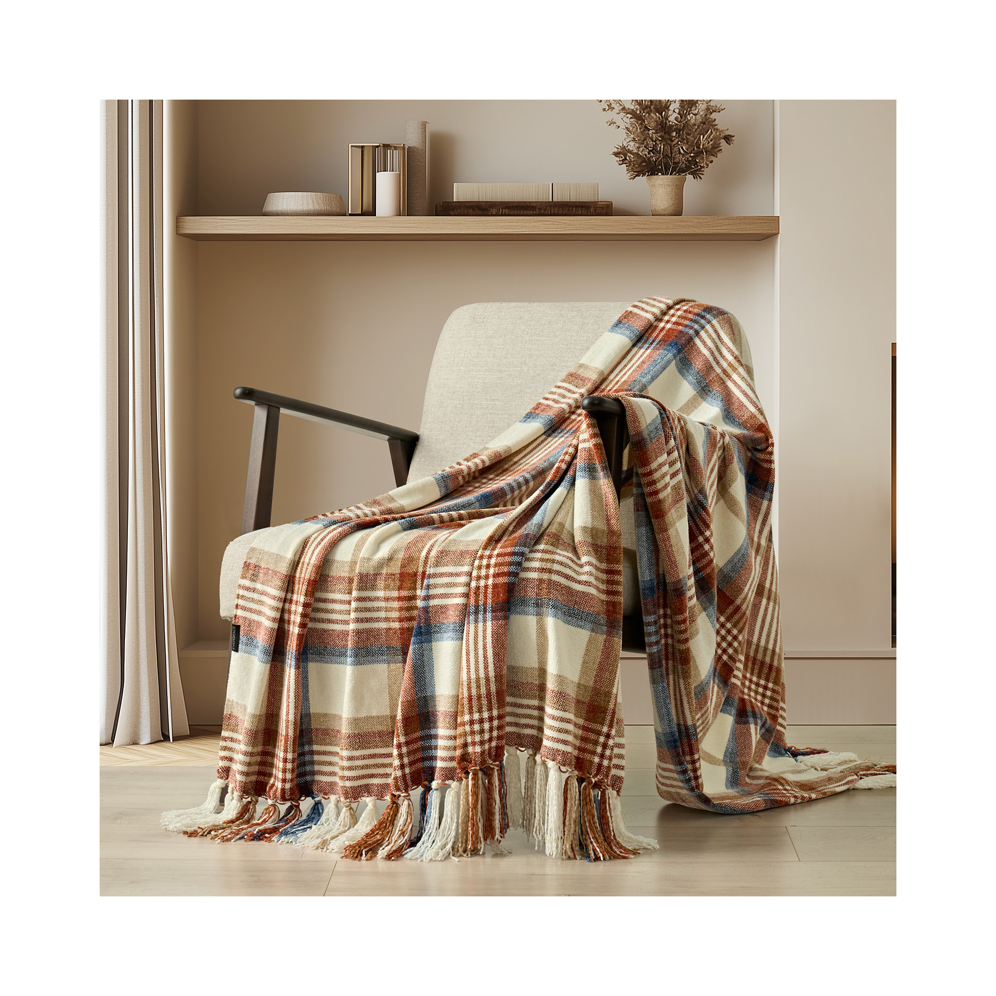 Soft Chenille Throw Blanket, Harvest Plaid, 80" L x 60" W