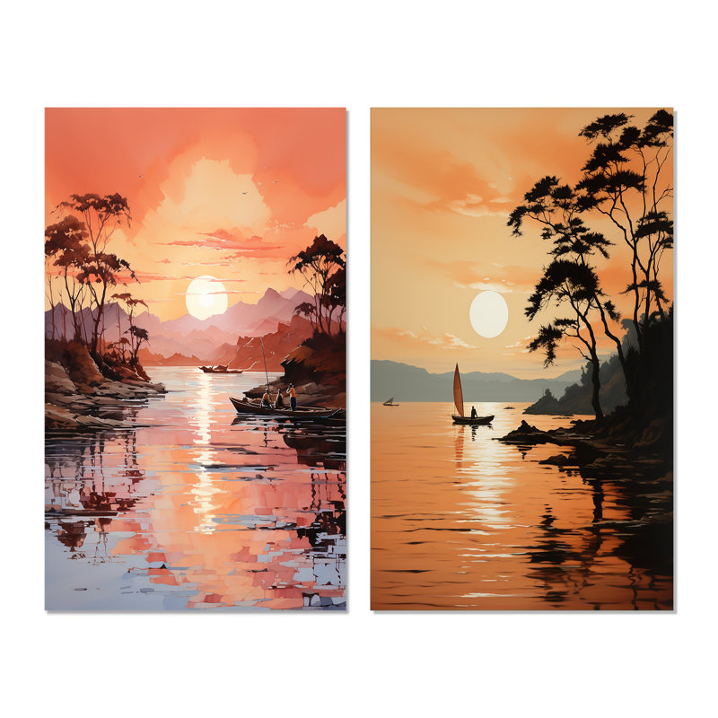 «Golden Sunrise Silhouetted I», 2 pièces, Toile tendue, H 40 po x l 40 po