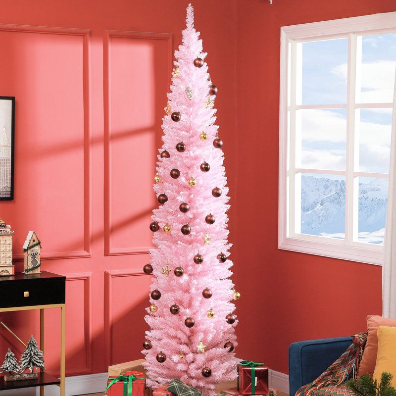 Arbre de Noël rose 8 pi, 618 branches, antidéflagrant, arbre de Noël à assemblage facile, 8 pi