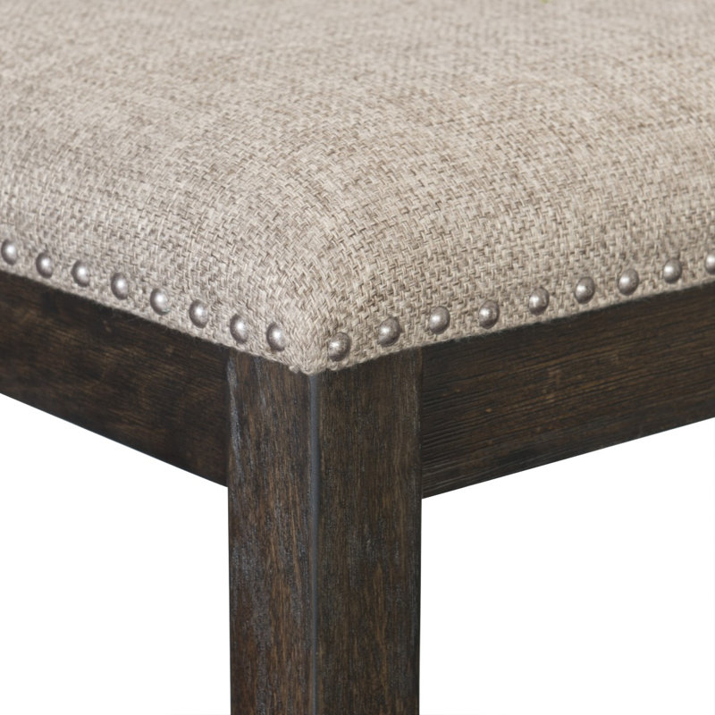 Set Of 2 Chair Oak Veneer Fabric Upholstered Back And Seat