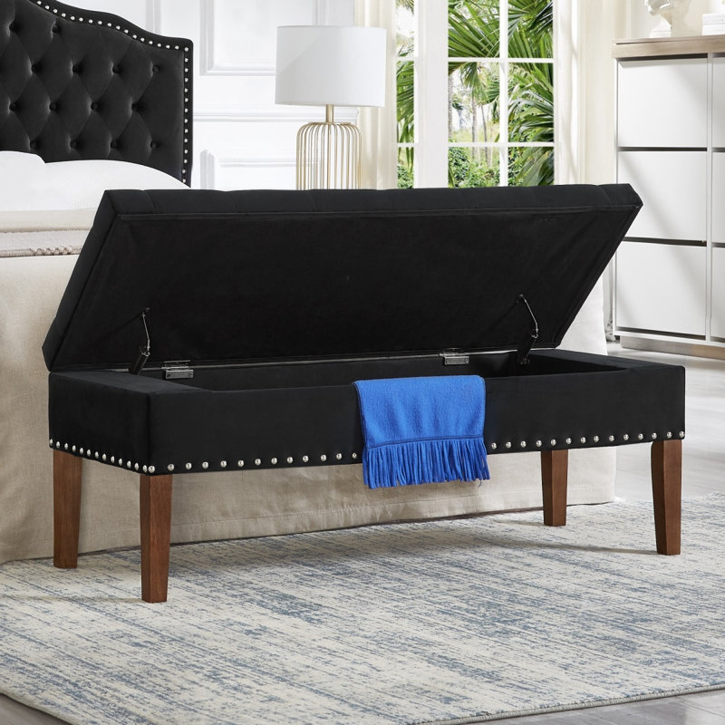 Tufted Bench With Storage, Black