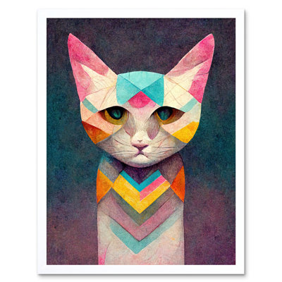 Geometric Colourful Multicoloured Pastel Cat - Painting