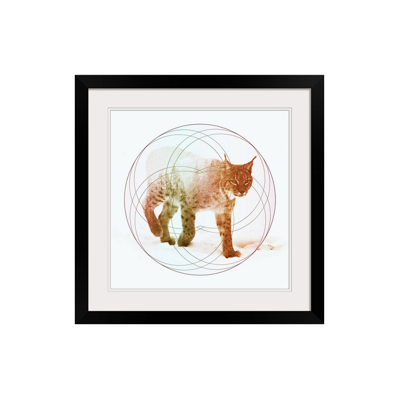 «Double Exposure Wildlife Lynx», reproduction d'impression, Cadre blanc, H 28 x l 28 po x P 1 po